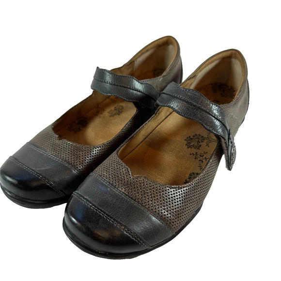 Taos Shoes Womens US 9 Brown Gray Bravo Leather Mary Jane Flats BRV-13241 Boho - Picture 1 of 10